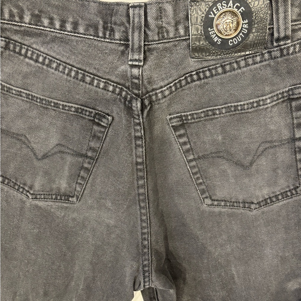 Versace Gray Jeans with Vintage Stitching and V-Shaped Yoke